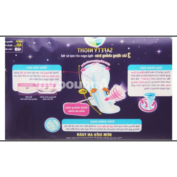 Băng vệ sinh ban đêm Laurier Safety Night 40cm gói 4 miếng