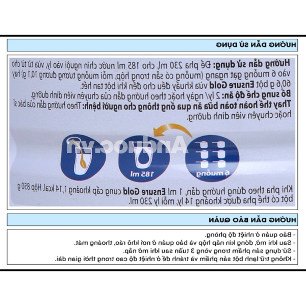 Sữa bột Ensure Gold bổ sung dinh dưỡng đầy đủ hương vani ít ngọt lon 850g