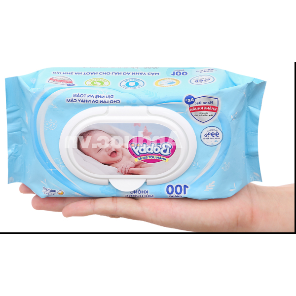 Khăn ướt em bé Bobby không mùi hương gói 100 miếng