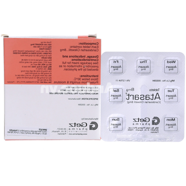 Atasart Tablets 8mg trị tăng huyết áp (2 vỉ x 7 viên)