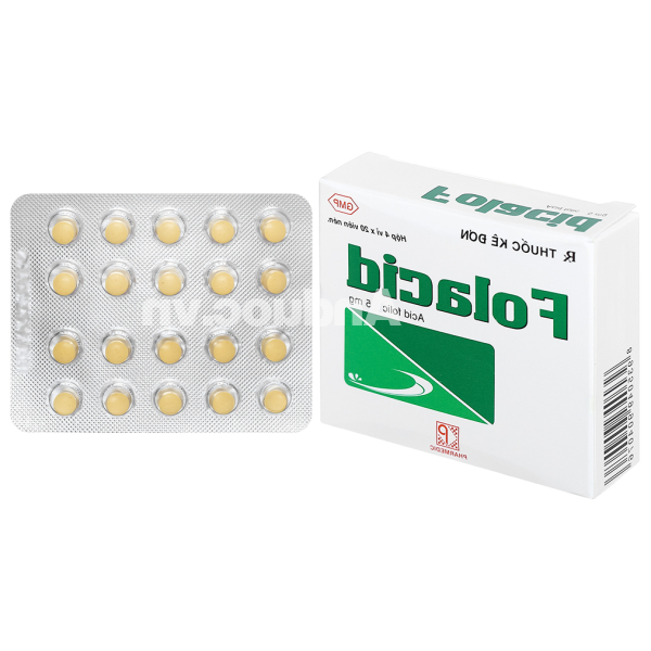 Folacid 5mg phòng và trị thiếu axit folic hộp 4 vỉ x 20 viên