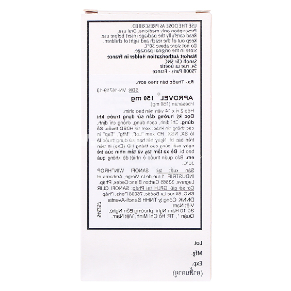 Aprovel 150mg trị tăng huyết áp (2 vỉ x 14 viên)