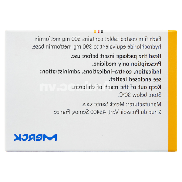 Glucophage 500mg trị đái tháo đường (5 vỉ x 10 viên)