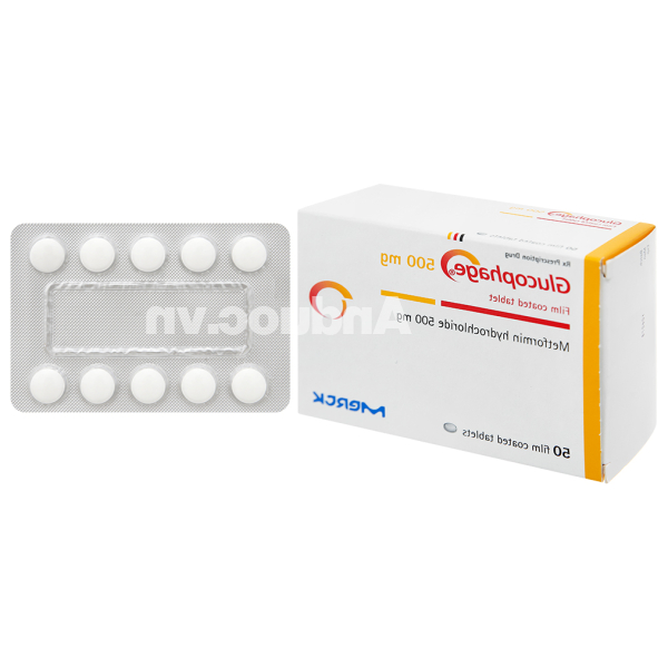 Glucophage 500mg trị đái tháo đường (5 vỉ x 10 viên)