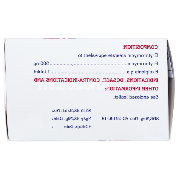 Erythromycin Mekophar 500mg trị nhiễm khuẩn đường hô hấp, da, mô mềm (10 vỉ x 10 viên)
