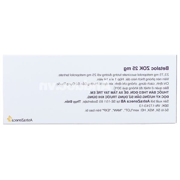 Betaloc ZOK 25mg trị tăng huyết áp, đau thắt ngực (1 vỉ x 14 viên)