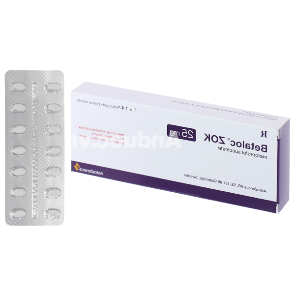 Betaloc ZOK 25mg trị tăng huyết áp, đau thắt ngực (1 vỉ x 14 viên)