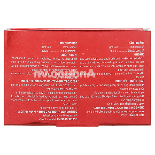 Hapacol 650 giảm đau, hạ sốt (10 vỉ x 5 viên)