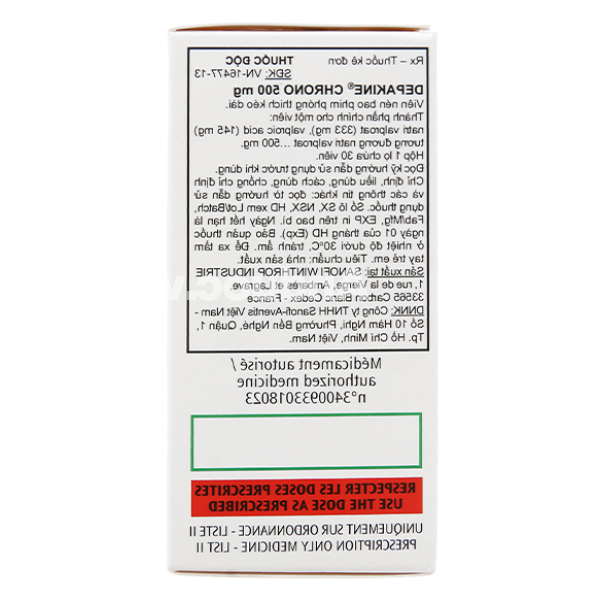 Depakine Chrono 500mg trị các thể động kinh, dự phòng hưng cảm lọ 30 viên