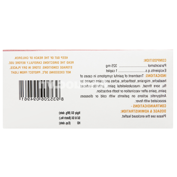 Hapacol 325 giảm đau, hạ sốt (10 vỉ x 10 viên)