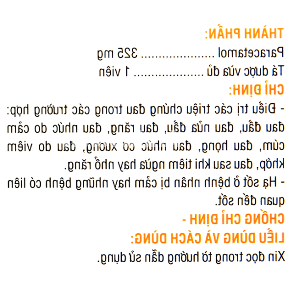 Hapacol 325 giảm đau, hạ sốt (10 vỉ x 10 viên)