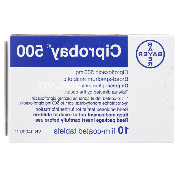 Ciprobay 500 trị nhiễm khuẩn (1 vỉ x 10 viên)