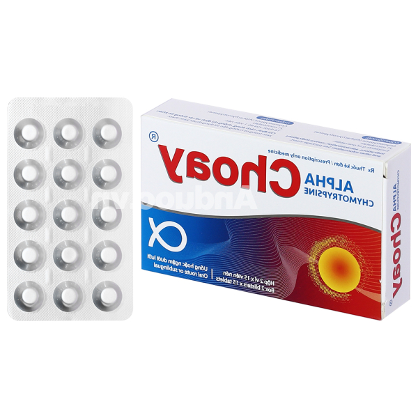 Alpha Chymotrypsine Choay 21µkatals trị phù nề sau chấn thương (2 vỉ x 15 viên)