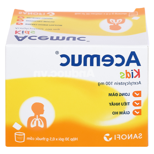 Thuốc cốm Acemuc Kids 100mg tiêu nhầy trong bệnh hô hấp (30 gói x 0.5g)