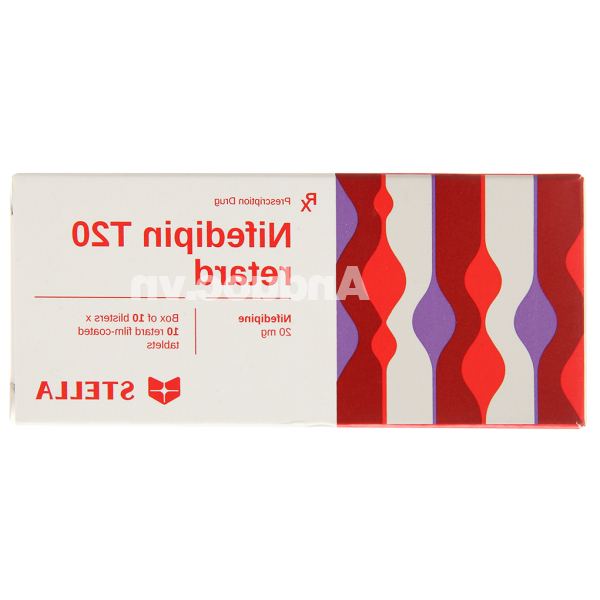Nifedipin T20 Retard Stella trị tăng huyết áp, đau thắt ngực (10 vỉ x 10 viên)