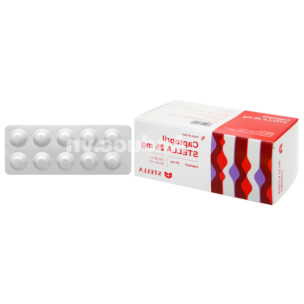 Captopril Stella 25mg trị tăng huyết áp, suy tim (10 vỉ x 10 viên)