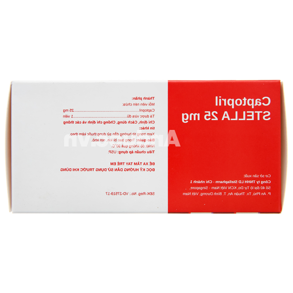 Captopril Stella 25mg trị tăng huyết áp, suy tim (10 vỉ x 10 viên)