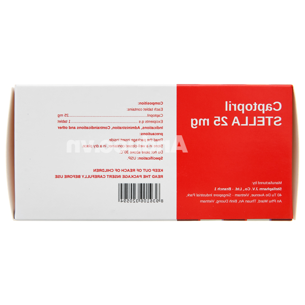 Captopril Stella 25mg trị tăng huyết áp, suy tim (10 vỉ x 10 viên)