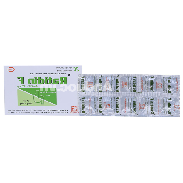 Ratidin F 300mg trị trào ngược dạ dày, thực quản (3 vỉ x 10 viên)