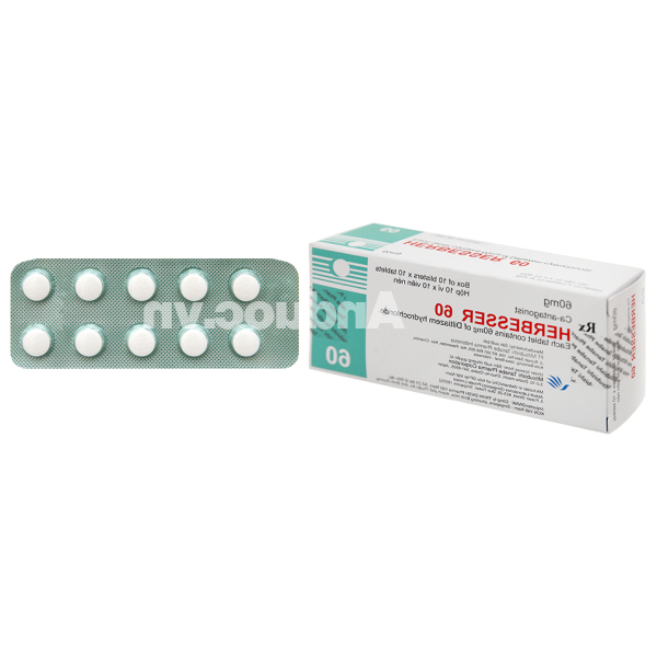 Herbesser 60 trị tăng huyết áp, đau thắt ngực (10 vỉ x 10 viên)