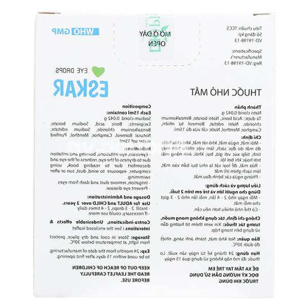Dung dịch nhỏ mắt Eskar 0.042g rửa mắt, phòng các bệnh về mắt chai 15ml