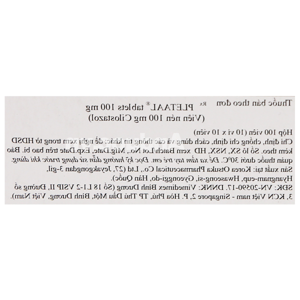 Pletaal Tablets 100mg trị thiếu máu cục bộ (10 vỉ x 10 viên)