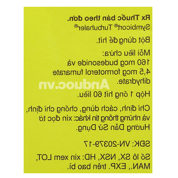 Bột hít phân liều Symbicort Turbuhaler 160/4.5mcg trị hen suyễn ống 60 liều hít