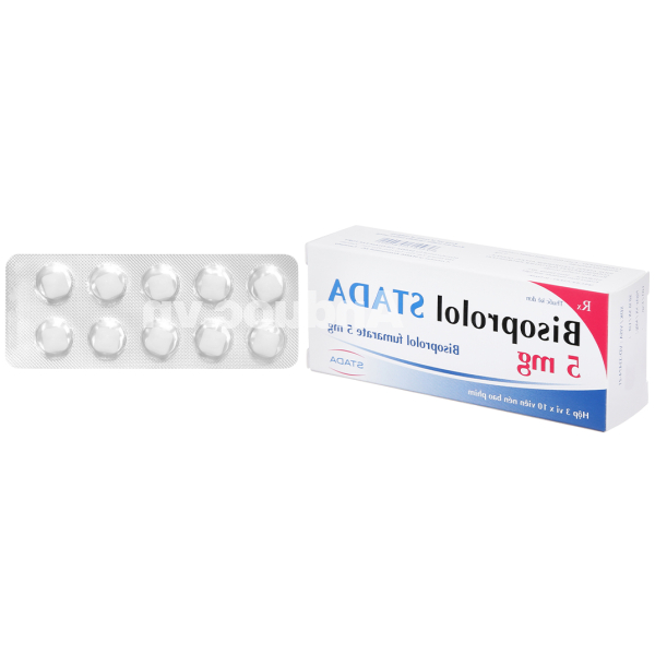 Bisoprolol Stada 5mg trị tăng huyết áp, đau thắt ngực (3 vỉ x 10 viên)