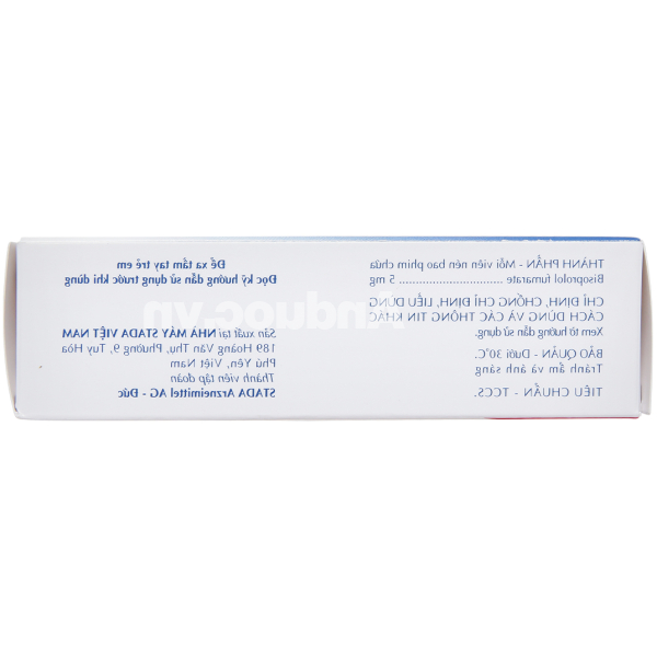 Bisoprolol Stada 5mg trị tăng huyết áp, đau thắt ngực (3 vỉ x 10 viên)