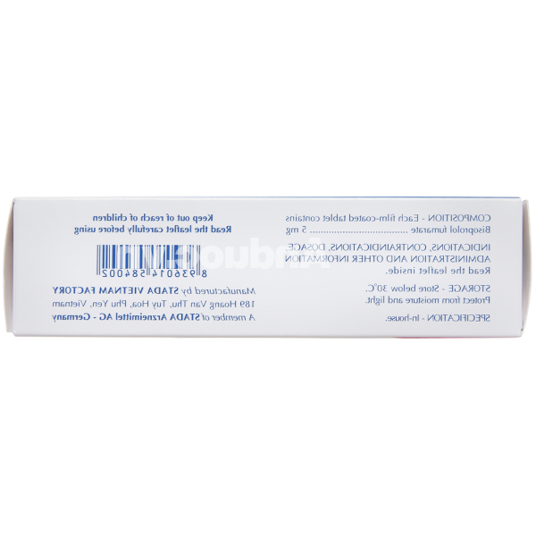 Bisoprolol Stada 5mg trị tăng huyết áp, đau thắt ngực (3 vỉ x 10 viên)