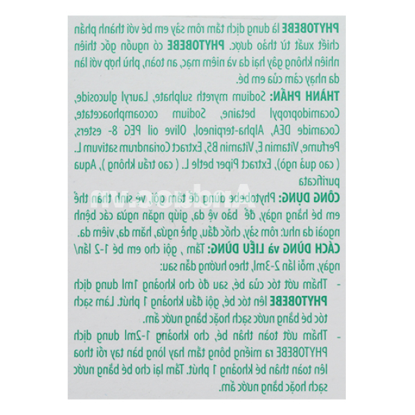 Dung dịch tắm Phytobebe ngừa rôm sảy cho bé chai 100ml