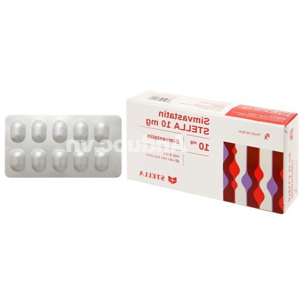 Simvastatin Stella 10mg trị rối loạn mỡ máu (3 vỉ x 10 viên)