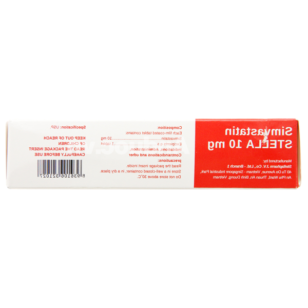 Simvastatin Stella 10mg trị rối loạn mỡ máu (3 vỉ x 10 viên)