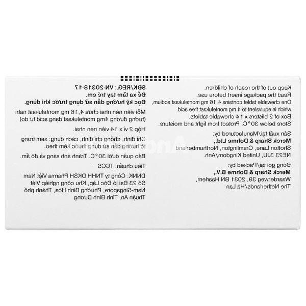 Viên nhai Singulair 4mg dự phòng và trị hen suyễn (2 vỉ x 14 viên)