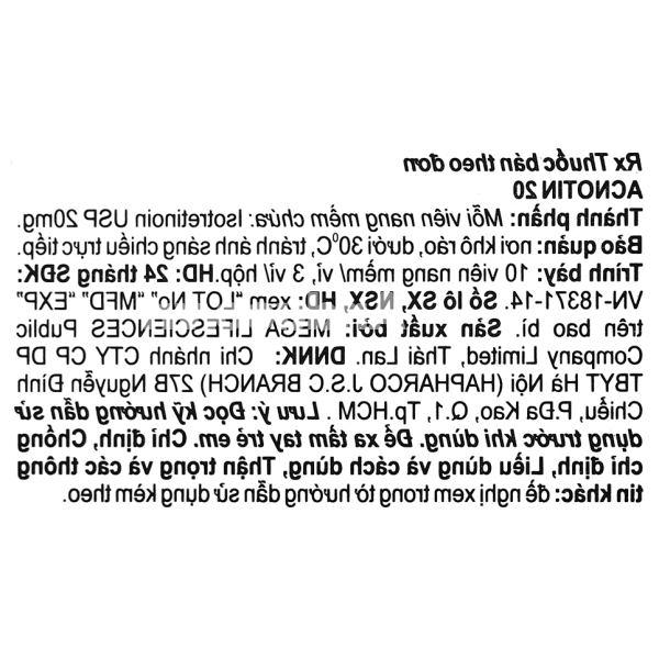 Acnotin 20 trị mụn trứng cá (3 vỉ x 10 viên)