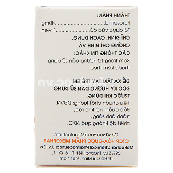 Furosemide Mekophar 40mg trị tăng huyết áp, tăng canxi huyết, trị phù (10 vỉ x 30 viên)