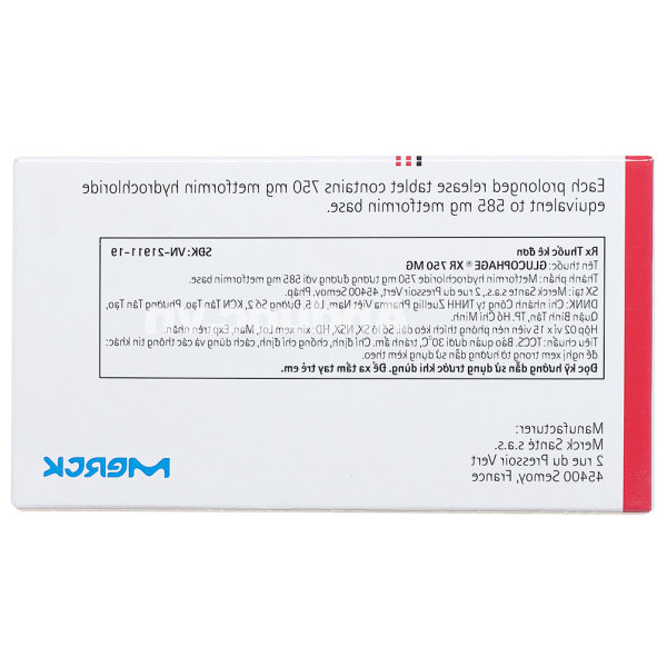 Glucophage XR 750mg trị đái tháo đường tuýp 2 (2 vỉ x 15 viên)
