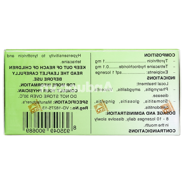 Viên ngậm Tyrotab sát khuẩn, trị viêm họng (10 vỉ x 8 viên)