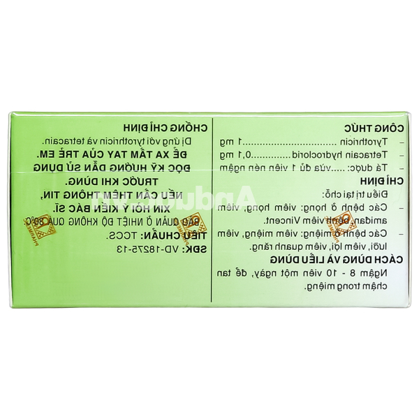 Viên ngậm Tyrotab sát khuẩn, trị viêm họng (10 vỉ x 8 viên)