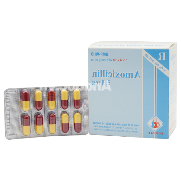 Amoxicillin Domesco 500mg trị nhiễm khuẩn (10 vỉ x 10 viên)