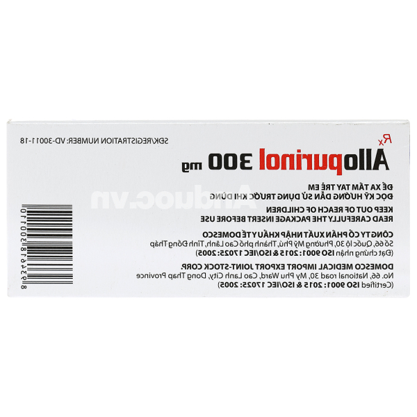 Allopurinol Domesco 300mg trị gout mãn tính, sỏi thận (2 vỉ x 10 viên)