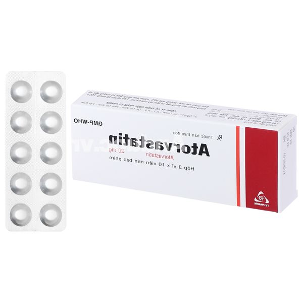 Atorvastatin TV.Pharm 20mg hỗ trợ trị tăng cholesterol máu (3 vỉ x 10 viên)
