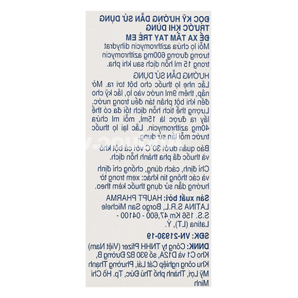 Bột pha hỗn dịch uống Zitromax 200mg/5ml trị nhiễm khuẩn lọ 600mg/15ml