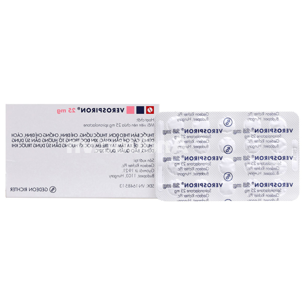 Verospiron 25mg trị phù, tăng huyết áp (1 vỉ x 20 viên)