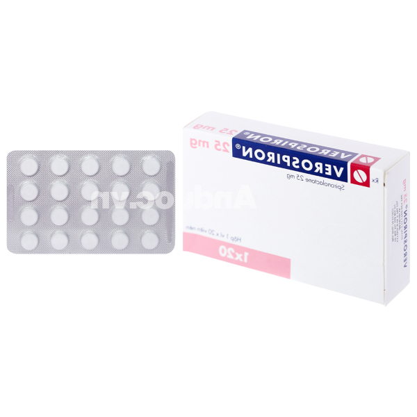Verospiron 25mg trị phù, tăng huyết áp (1 vỉ x 20 viên)