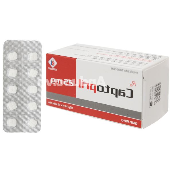 Captopril Domesco 25mg trị tăng huyết áp, suy tim (10 vỉ x 10 viên)