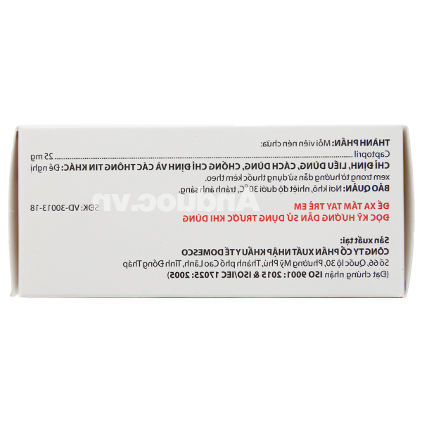 Captopril Domesco 25mg trị tăng huyết áp, suy tim (10 vỉ x 10 viên)