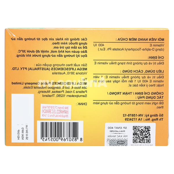 Enat 400 bổ sung vitamin E, ngừa lão hóa (3 vỉ x 10 viên)