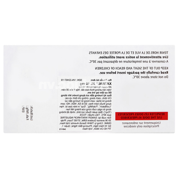 Xatral XL 10mg trị triệu chứng chức năng của phì đại tuyến tiền liệt (1 vỉ x 30 viên)