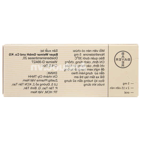 Primolut N 5mg trị xuất huyết do rối loạn chức năng, vô kinh (2 vỉ x 15 viên)